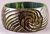 BB412 blue moon cabbage rose carved bakelite bangle